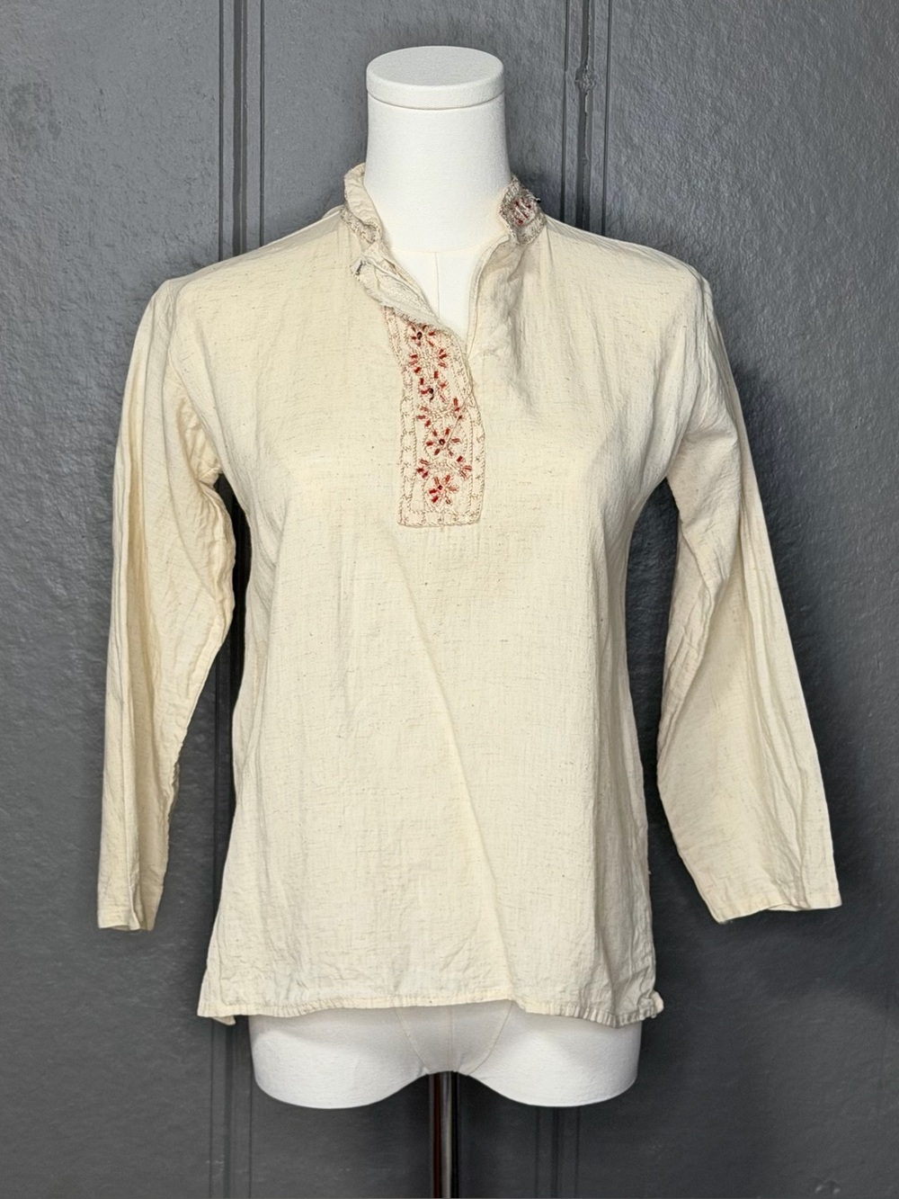 Vintage Linen Beaded Embroidered Shirt